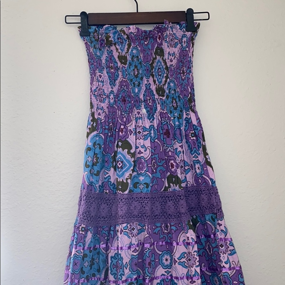 Purple Strapless Sundress with Tiered Skirt
